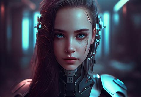 Artificial intelligence a humanoid cyber girl with Technology smart ...