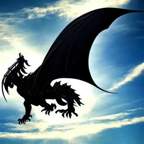 A Black Dragon Flying Through Sky The Sun Shining Stable Diffusion