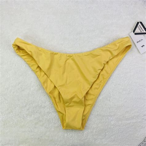 Rvca Solid French Bikini Swim Bottom In Gold The Depop