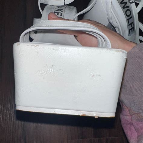 Naked Wolfe Jada White Leather Platform Heels Gem