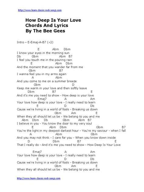 How Deep Is Your Love: Chords and Lyrics to the Bee Gees Classic Song ...