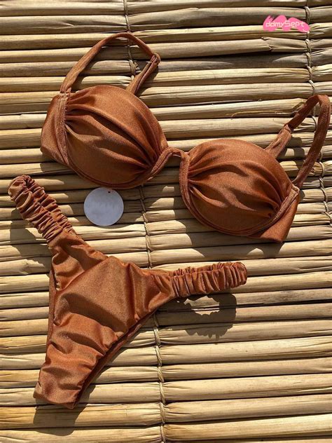 2024 Women S Push Up Copper Bikini Set Sexy Brazilian Biquini Swimwear In Solid Shiny Beachwear