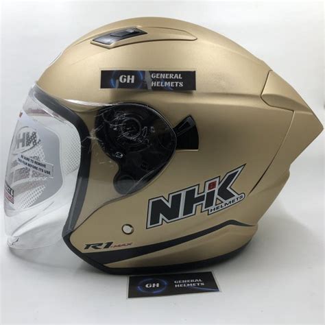 Jual HELM NHK R1 MAX SOLID LIGHT GOLD DOFF DOUBLE VISOR HALF FACE Di