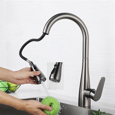 Metered Pull Out Kitchen Faucet Tap Hot Cold Water 2 2GPM Flow Rate