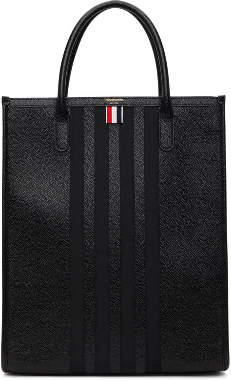 Thom Browne Black 4 Bar Leather Tote Thom Browne