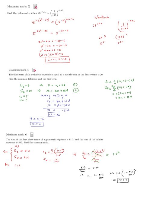 Ib Sl Questions On Sequence Series Binomial Theorem Practice Sumants 1 Page Of Math