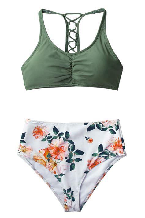 Cupshe Women S High Waisted Bikini Floral Lace Up Two Piece Swimsuits Beachwear Central