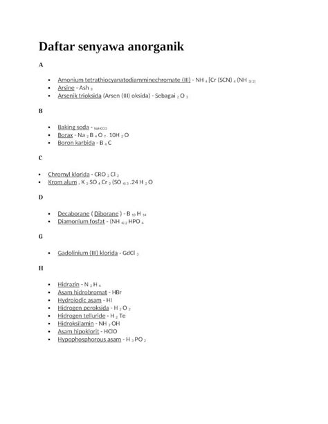 DOCX Daftar Senyawa Anorganik DOKUMEN TIPS