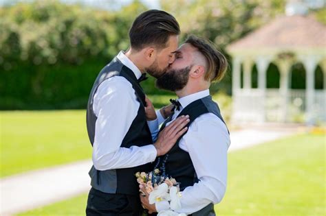 Premium Photo Gay Kiss On Wedding Marriage Gay Couple Tender Kissing Close Up Portrait Of Gay