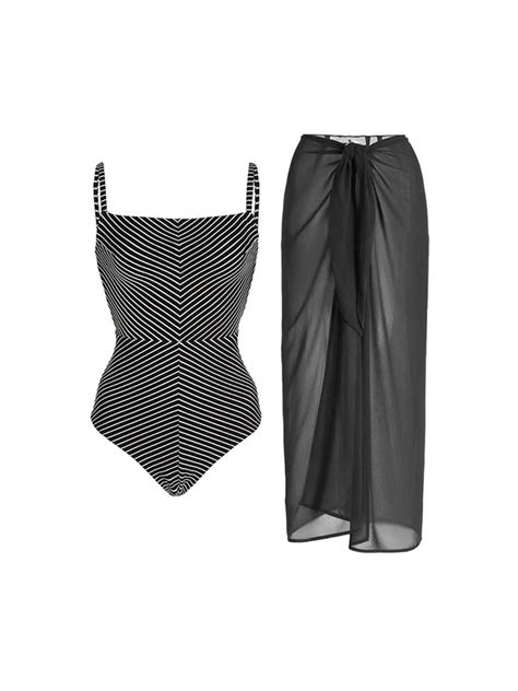 Black And White Stripes Bikini Sets Swimsuit Skirt Women One Piece Translucent Brazilian Holiday
