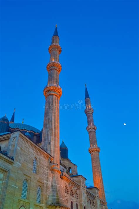 Minarets of Selimiye Mosque at Night Edirne City Turkey Editorial Stock ...