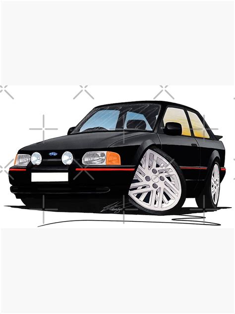 Ford Escort XR3i 90 Spec Black Caricature Car Art Poster For Sale