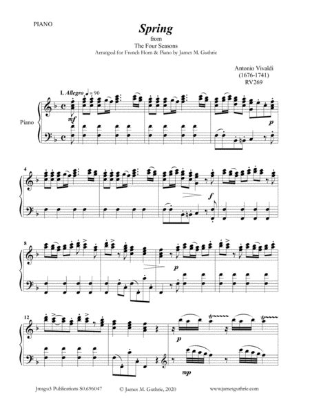 Vivaldi Spring From The Four Seasons For French Horn Piano Sheet