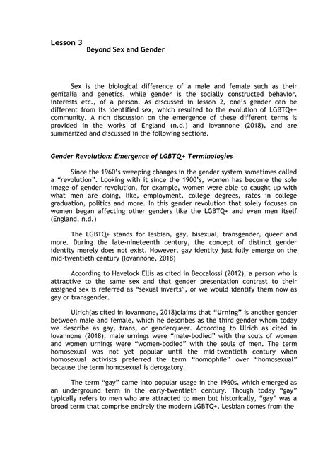 Lesson Beyond Sex And Gender Of A Person As Discussed In Lesson Ones Gender Can Be