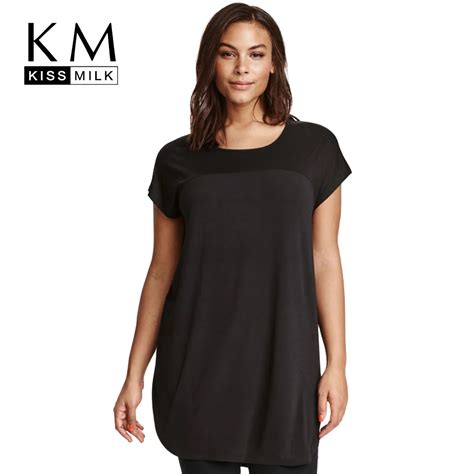 Kissmilk Plus Size Women Clothing Solid Casual Tops Loose Black Top