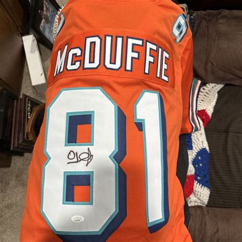 O J McDuffie Signed Miami Dolphins Pro Style Custom Orange Jersey