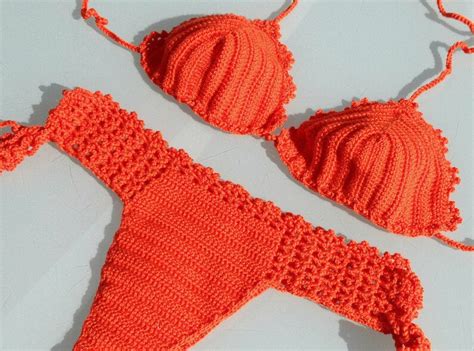 Women String Crochet Bikini Set Swimwear Swimsuit In Orange Etsy