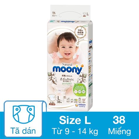 Bỉm tã dán Moony Natural size L 38 miếng (9-14kg) GIÁ TỐT - AVAKids.com