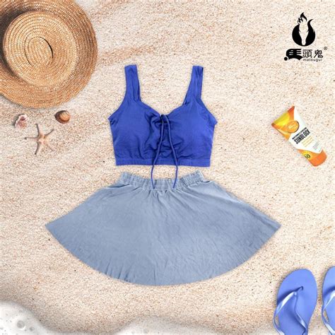 Baju Renang Sexy Two Peach Rok Hot Spring Model Bikini Korea Simple Look 8921 Fesyen Wanita