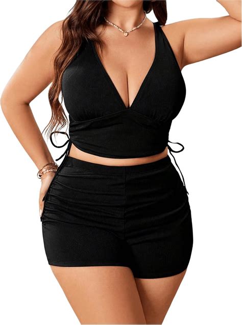 Amazon Soly Hux Women S Plus Size Bikini Set Criss Cross Drawstring High Waisted Bathing