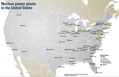 Map of nuclear power plants in the United States