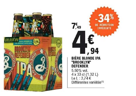 Promo Bi Re Blonde Ipa Brooklyn Defender Chez E Leclerc Icatalogue Fr