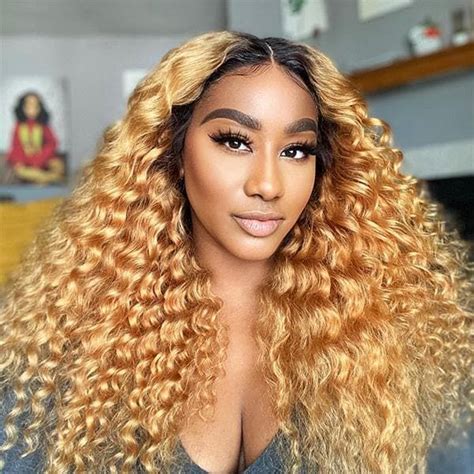 Transparent Lace Dark Root Honey Blonde Deep Wave X Lace Front Wig