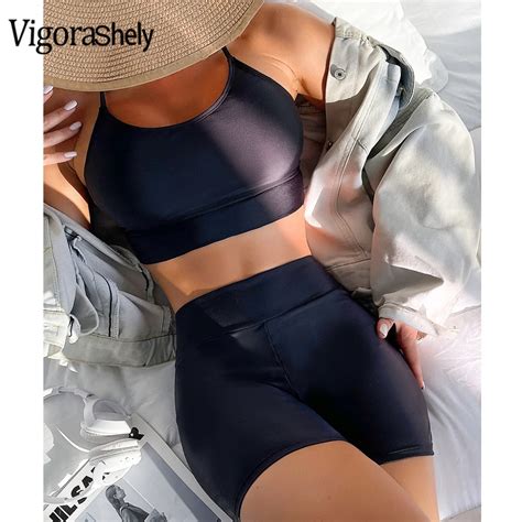 VigorCasey Sexy Black Vest Bikini Set Push Up Swimwear Women 2025 High