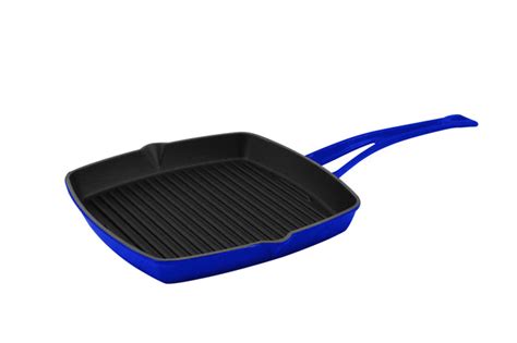 Lava Grill Pans W Long Handle And Pour Spouts Blue Enameled Cast Iron