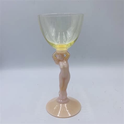 Cambridge Glass Nude Statuesque Lady Wine Glass Pink Gold