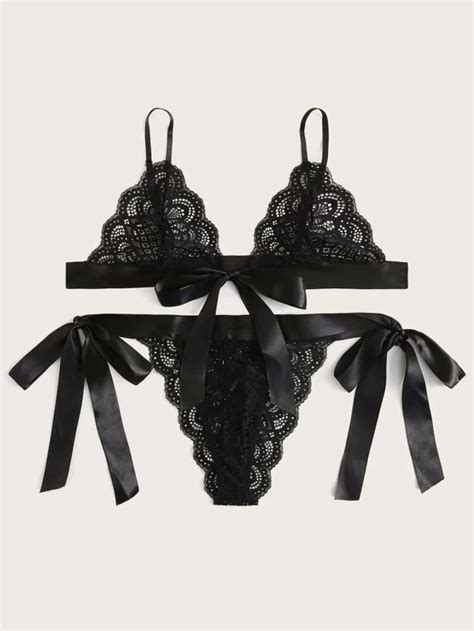 Women S Sexy Lingerie Set Sexy Lace Bra And Side Tie Panties Two Piece Wedding Night Honeymoon