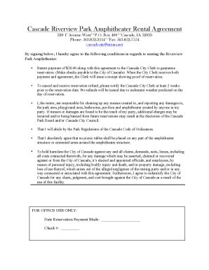 Fillable Online Cascade Park Pavilion Rental Agreement Fax Email Print