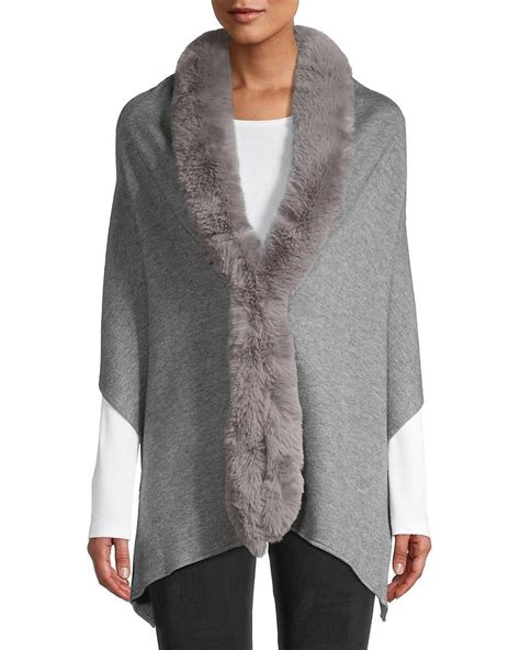 Adrienne Landau Colorblock Faux Fur Trim Wrap In Gray Lyst