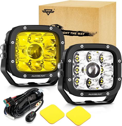 Auxbeam 5 Inch 110W LED Driving Lights With Yellow Covers Spot Lights