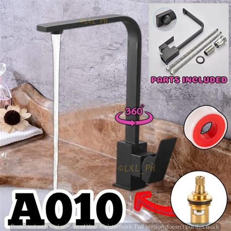 Stainless Steel SUS304 Matte Black Square Handle Hot Cold Lavatory Bathroom Faucet Shopee
