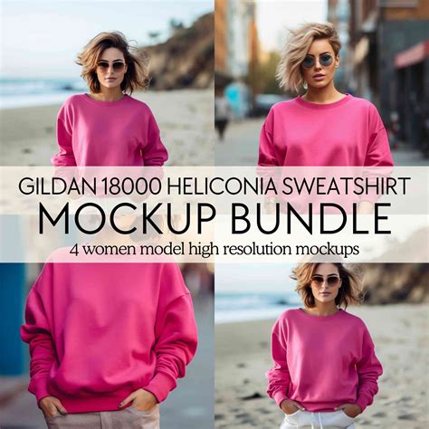 Heliconia Gildan 18000 Mockup Bundle Gildan Heliconia Pink Sweatshirt