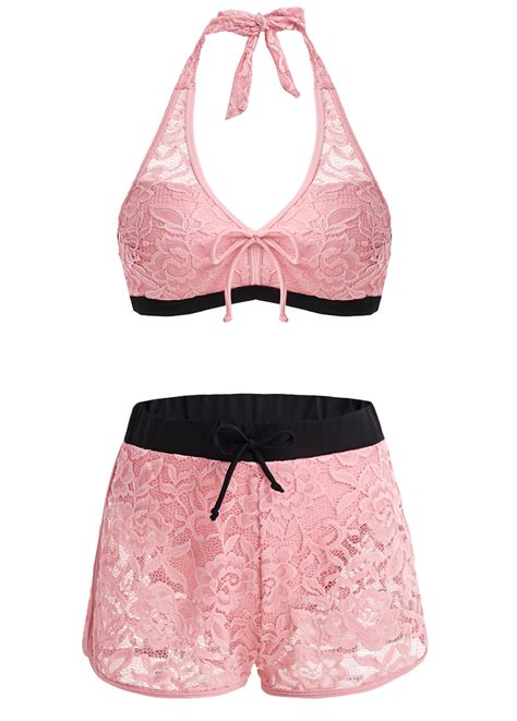 Mid Waisted Lace Light Pink Bikini Set Rosewe USD 33 98
