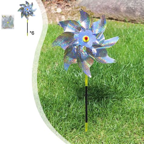 DAMAI Bird Deterrents for Outside,6 Pack Extra Sparkly Pinwheel for