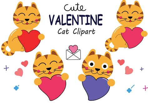 Cute Valentine Cat Clipart Graphic By Cuttie Clipart · Creative Fabrica