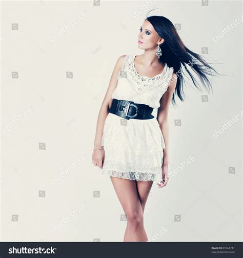 Beautiful Brunette Woman Elegant White Dress Stock Photo Shutterstock