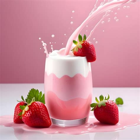 Premium Photo Strawberry Milkshake With Milk Splash Isolated On Pink