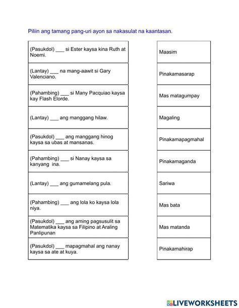 Pang Uri Worksheet For Grade 1 | Images and Photos finder