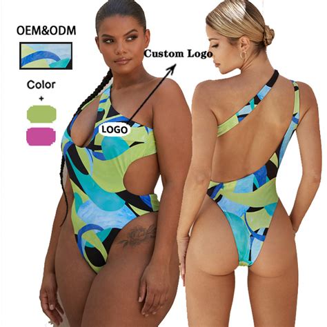 OEM ODM New Wholesale Plus Size Swimwear One Piece One Shoulder Bikini Graphic Swimsuit
