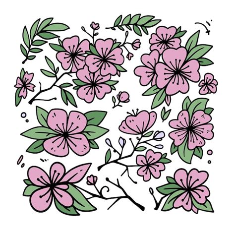 Ilustración Vectorial Del Estilo De Arte Doodle De Flor De Cerezo Dibujado A Mano Vector Premium