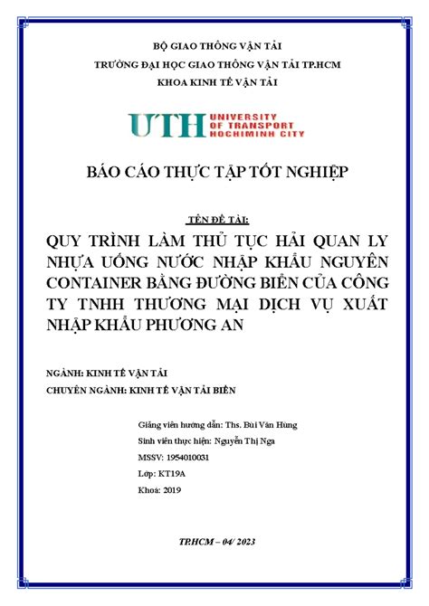 nk fcl uth bao cao thuc tap quy trinh hai quan nhap khau ly nhua