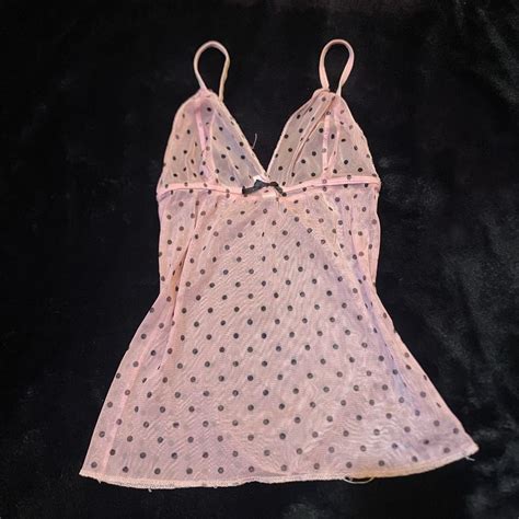 Adorable Pink Polka Dot Lingerie Top With Black Bow Depop