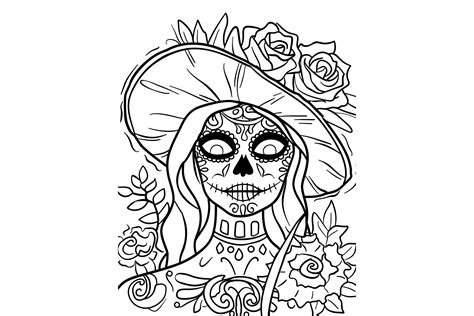 Girl Sugar Skull Coloring Page For Adult Graphic By Forhadx5 · Creative Fabrica