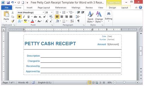 Free Petty Cash Receipt Template For Word With 3 Receipts Per Page