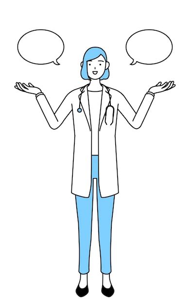 Premium Vector A Woman Doctor In White Coat With Wipeout And Comparison