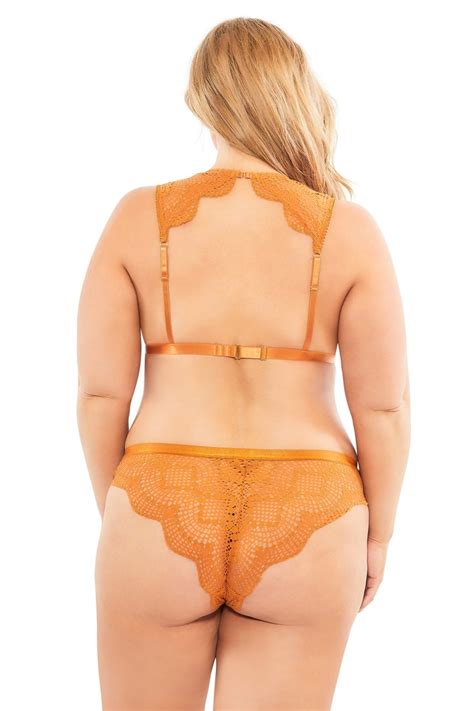 Plus Size 2 PC Floral Stripped Lace Bralette And Panty Set Lingerie